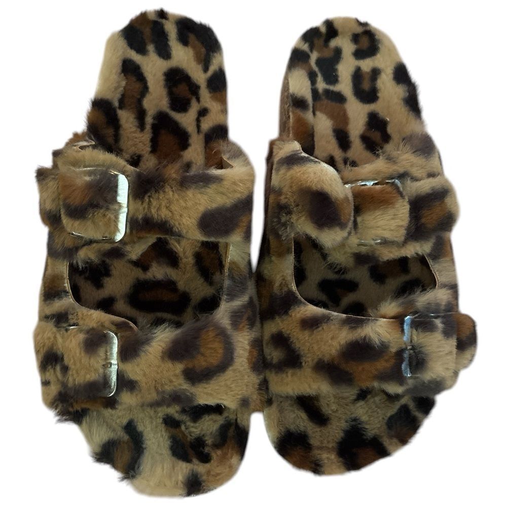 Leopard Faux Fur Sandal Slides